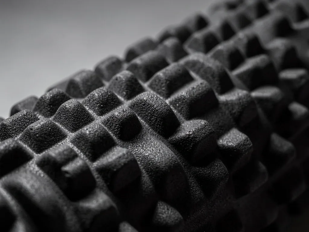 Textured grid foam roller surface macro
